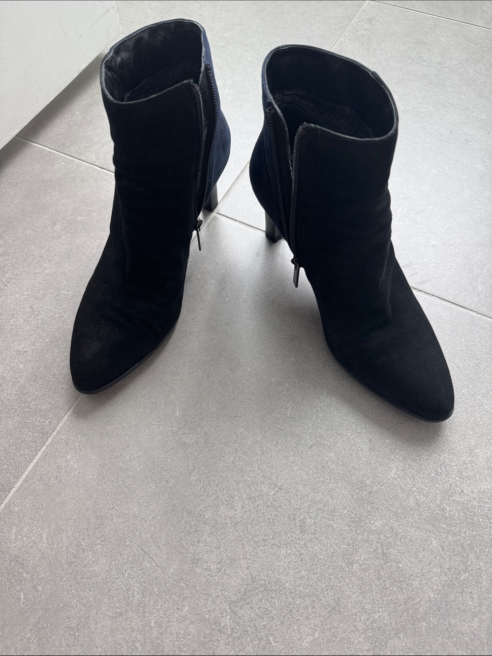 Aquatalia Black Suede Pointed Toe Ankle Booties